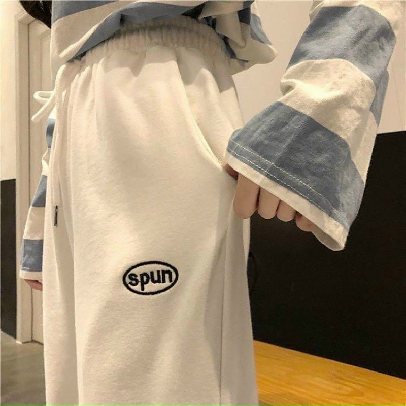 quần jogger nỉ da cá thêu chữ