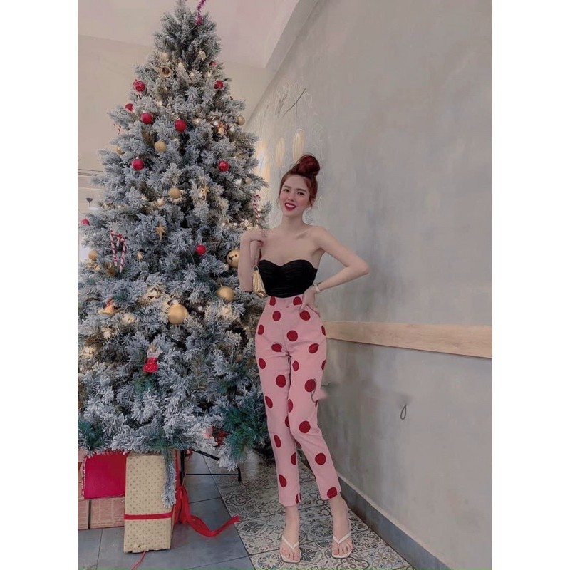 Set sexy quần chấm bi mix áo cúp ngực