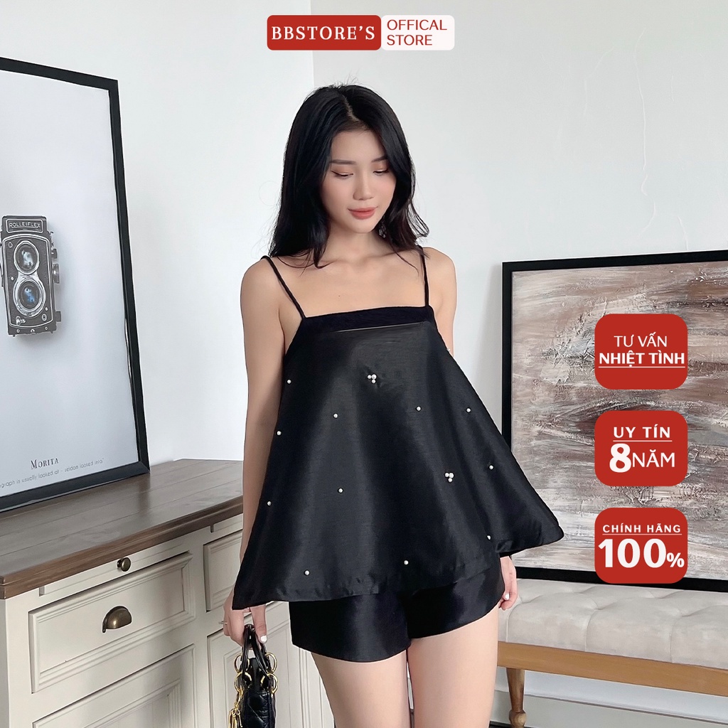 BBSTORE'S Áo Hai Dây Cutout Tùng Xòe Đính Hạt -A1083