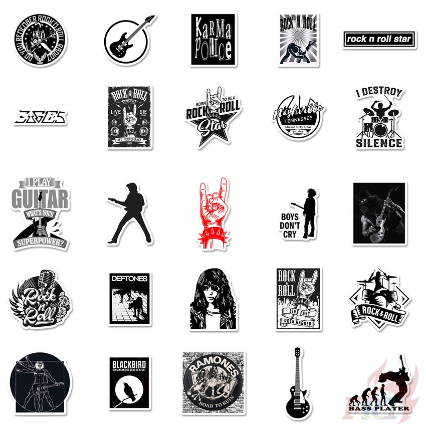 Bộ 100 Cái/Bộ ❉ Ban Nhạc Rock Punk Hip Hop. Miếng Dán Trang Trí Kiểu Cổ Điển Màu Trắng Đen ❉ Sticker Dán Tường Chống Thấm Nước Thời Trang