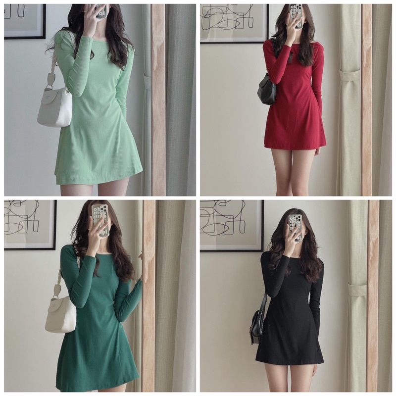 ĐẦM THUN GÂN TAY DÀI XOÈ NHẸ