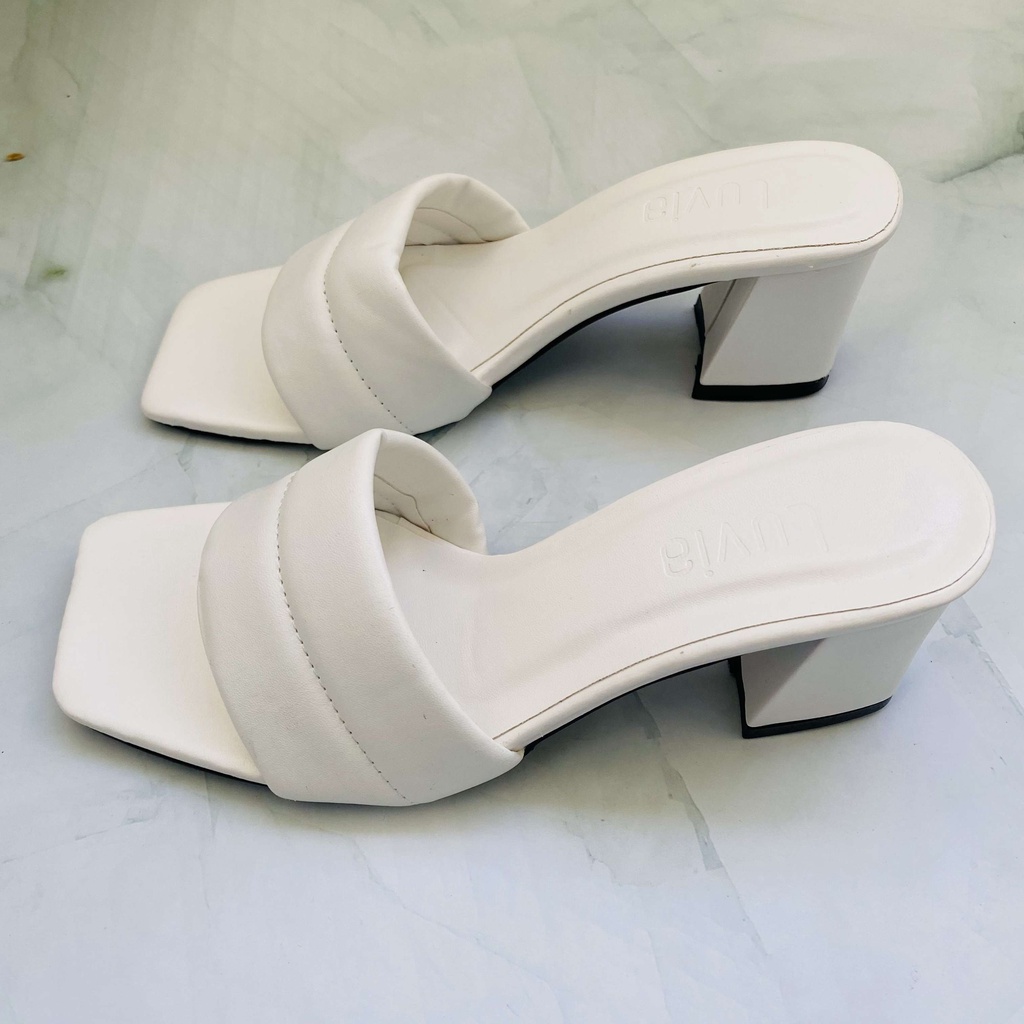 Dép cao gót 7 phân đế vuông quai ngang một đường chỉ may Luvia 35CG