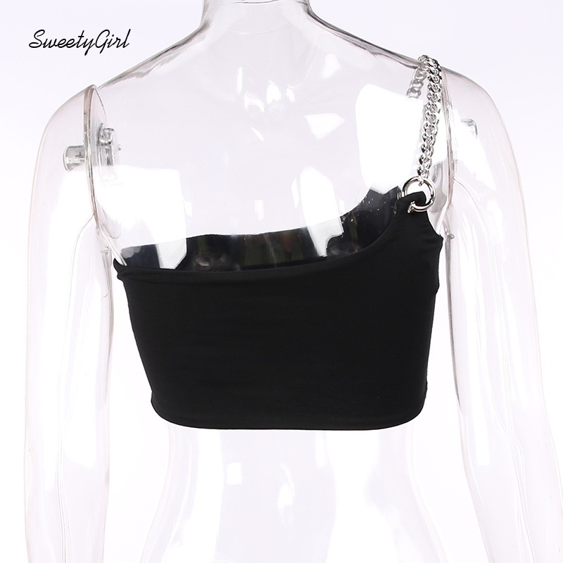 Áo Tank Top Màu Trơn Phối Dây Xích Kim Loại Thời Trang Cho Nữ