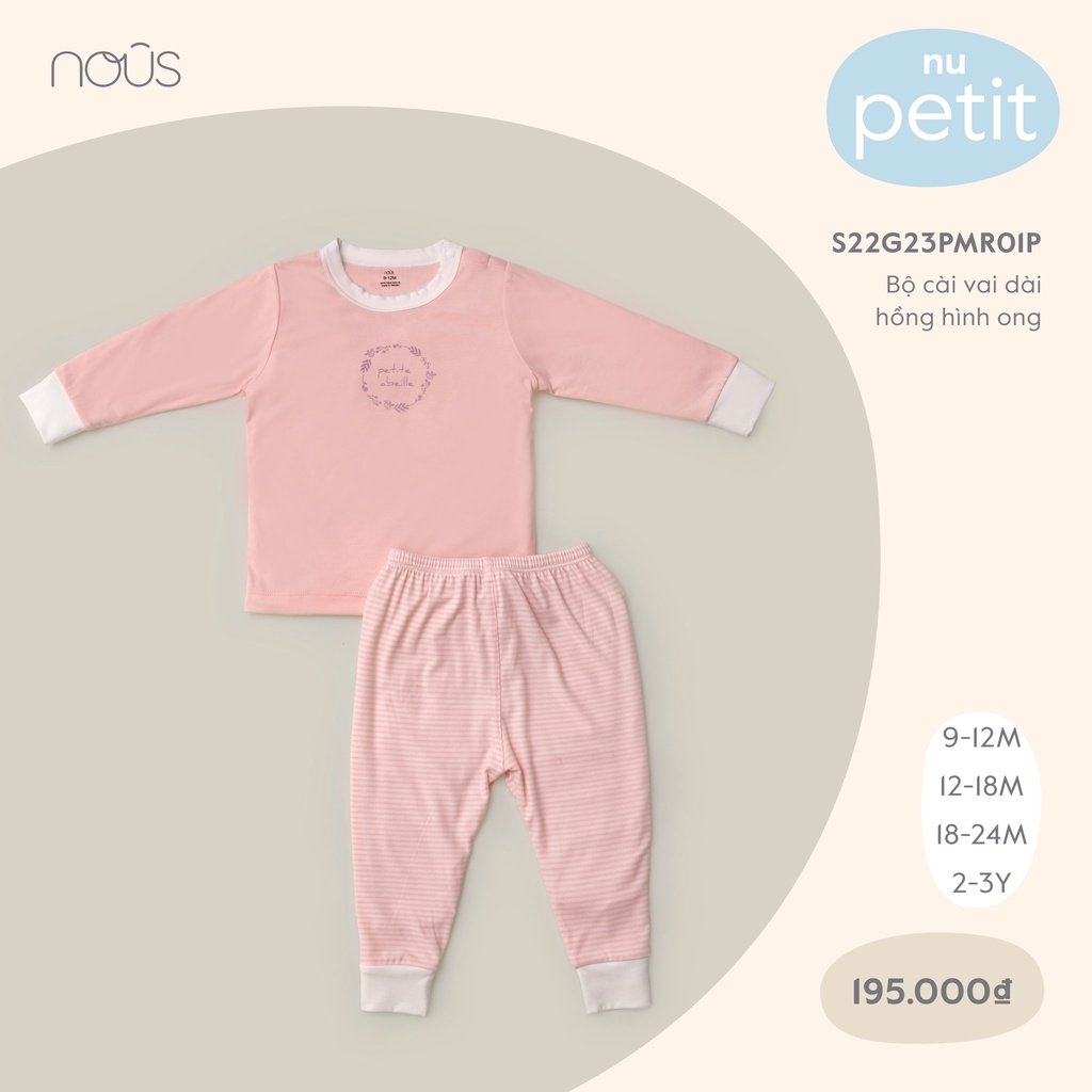 Bộ Quần Áo Cài Vai Dài Tay Hồng Hình Ong Nous- Cho Bé Trai Bé Gái - Chất Liệu Nu Petit (Size Từ 9-12 Tháng Đến 2-3 Tuổi)