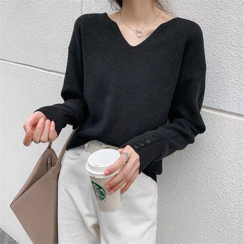 Liên Kết Liên Kết Với Nhau ✡ Thời Trang Áo sweater Dệt Kim Tay Dài Dáng Rộng Cổ Chữ v Cá Tính Cho Nữ