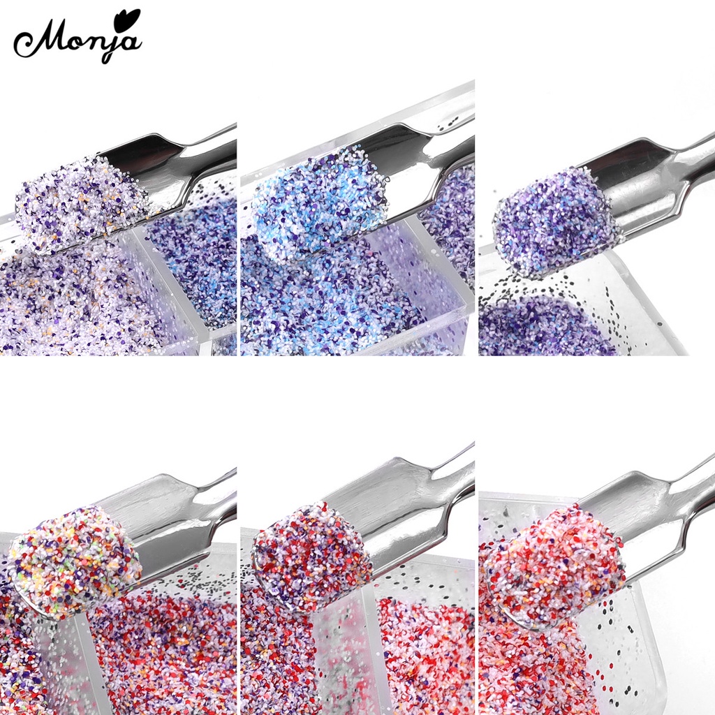 Hộp 6 ngăn đựng phụ kiện trang trí móng tay Monja nghệ thuật kim tuyến lấp lánh cực quang laze cho salon / nhà ở DIY