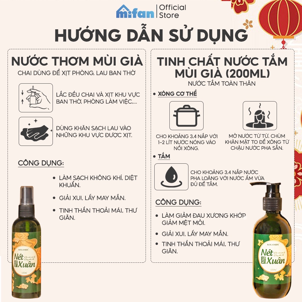 Bộ Tinh Dầu Mùi Già Pha Nước Tắm Giao Thừa và Nước Thơm Vệ Sinh Bàn Thờ KOLANBIS - Hút Tài Lộc - Quà Tặng Năm Mới