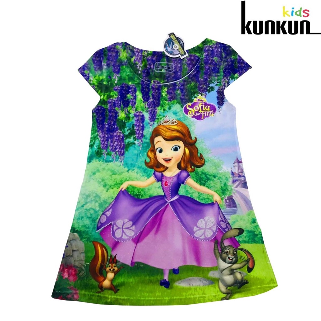 Đầm bé gái thun lạnh co giãn 4 chiều hình công chúa sofia size từ 10-40kg Kunkun D284