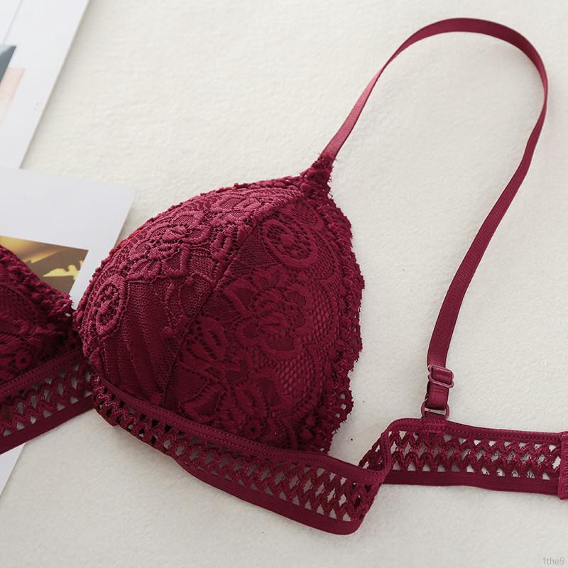 Women Deep v Lace Thin Section Bra Solid Color Embroidery Hollow Bra