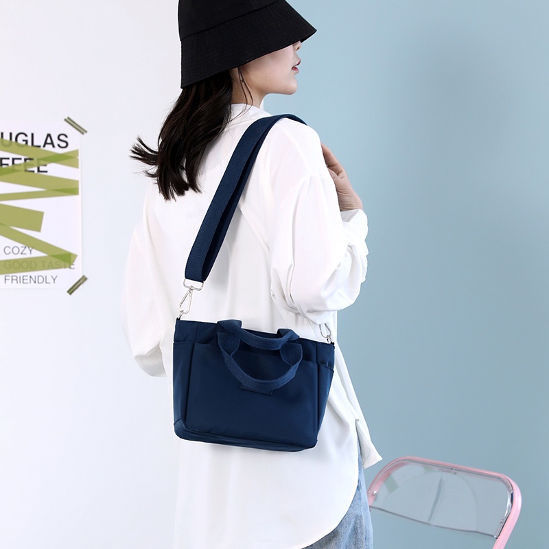 Túi Đeo Chéo Vai Bằng Vải Canvas Nylon Màu Trơn Siêu Nhẹ Kiểu Dáng Đơn Giản Dành Cho Nữ