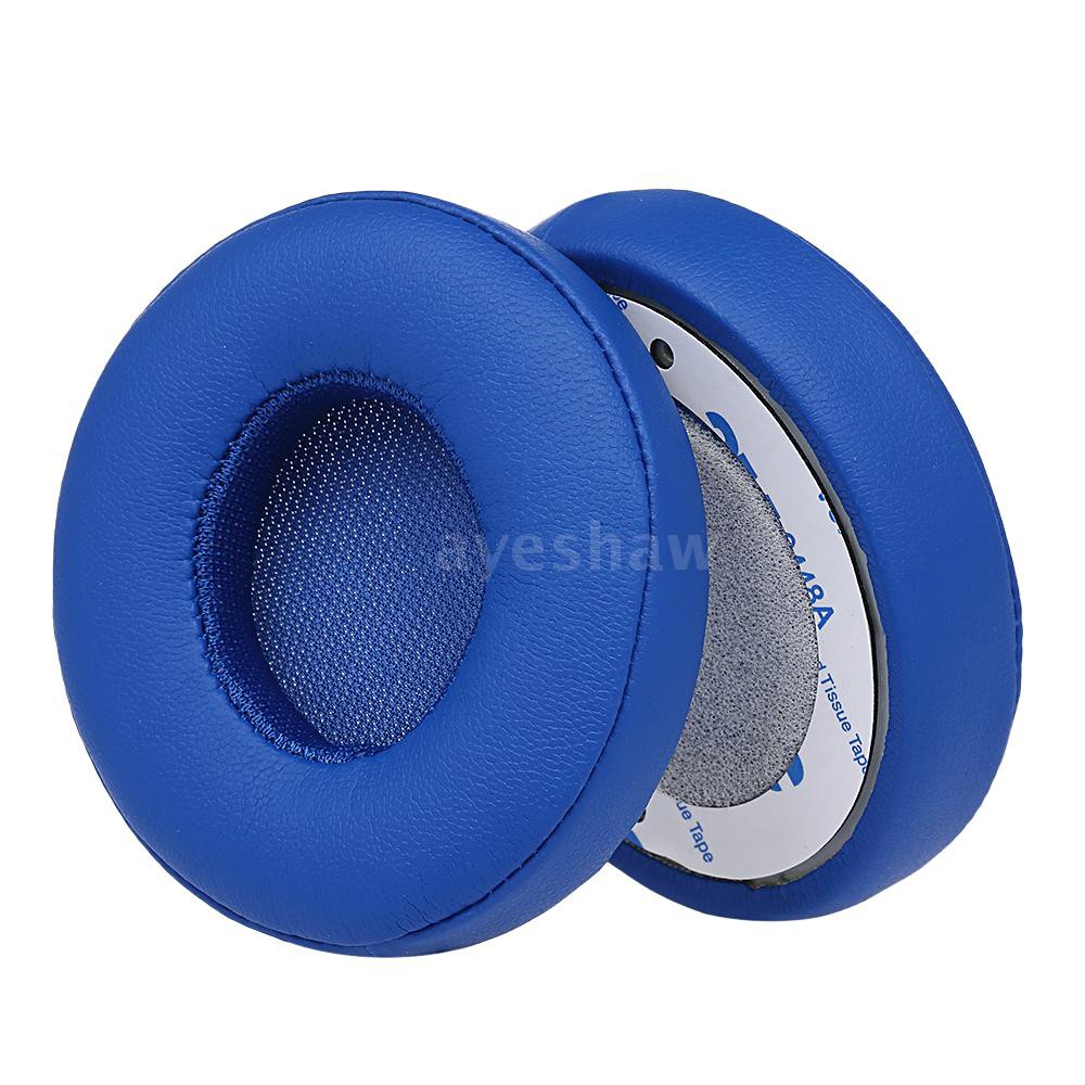 Ayeshaw 2Pcs Replacement Earpads Ear Pad Cushion for Beats Solo 2 / 3 On Ear Wireless Headphones Blu