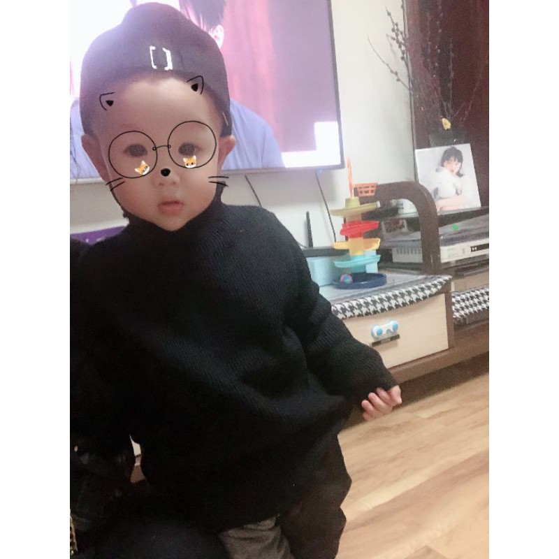 Áo len tăm dáng thụng cute, cổ cao cho bé