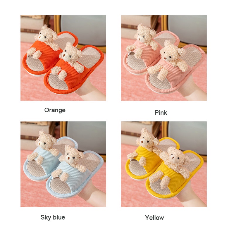 Dép đi trong nhà AMILA chất liệu cotton lanh thoáng khí hình gấu dễ thương cho bé