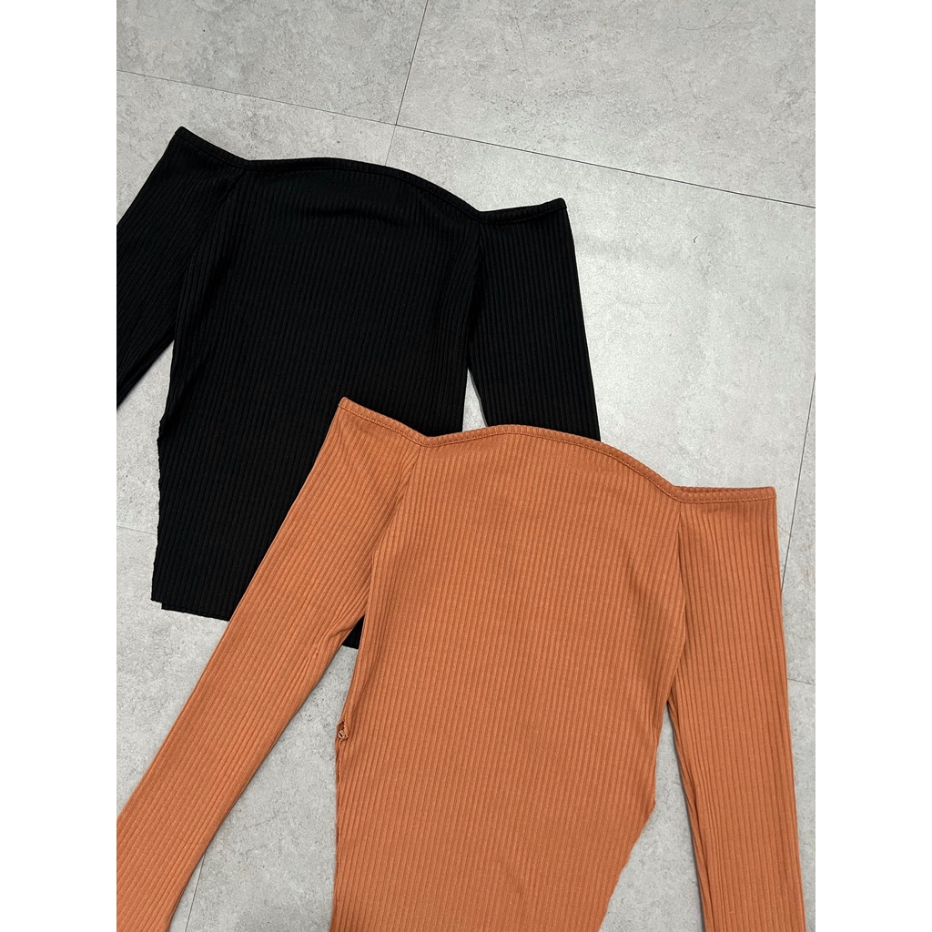 Áo croptop nữ bẹt vai xẻ tà tay dài I Hhvintage