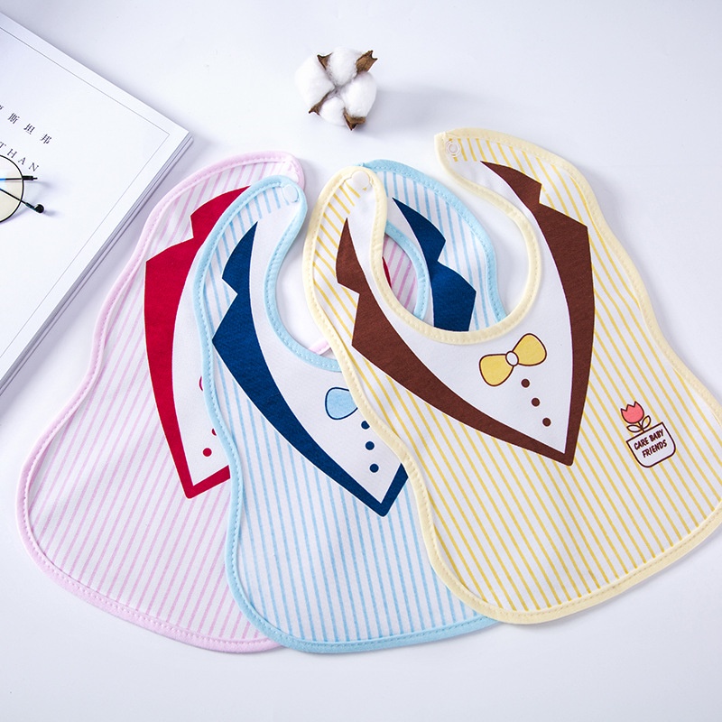 Yếm Ăn cotton Ba Lớp Dày Dặn Chống Nước Có Nút Nhấn Dành Cho Bé Sơ Sinh