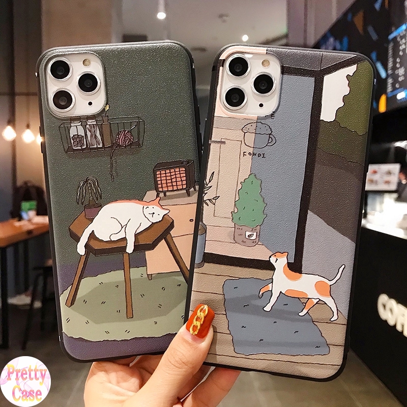 Ốp điện thoại TPU mềm in hinh vẽ chú mèo đang ngủ/mèo đi bộ 3D dành cho Compatible for iPhone 12 11 Pro X XR XS Max 7 8 Plus SE 2020