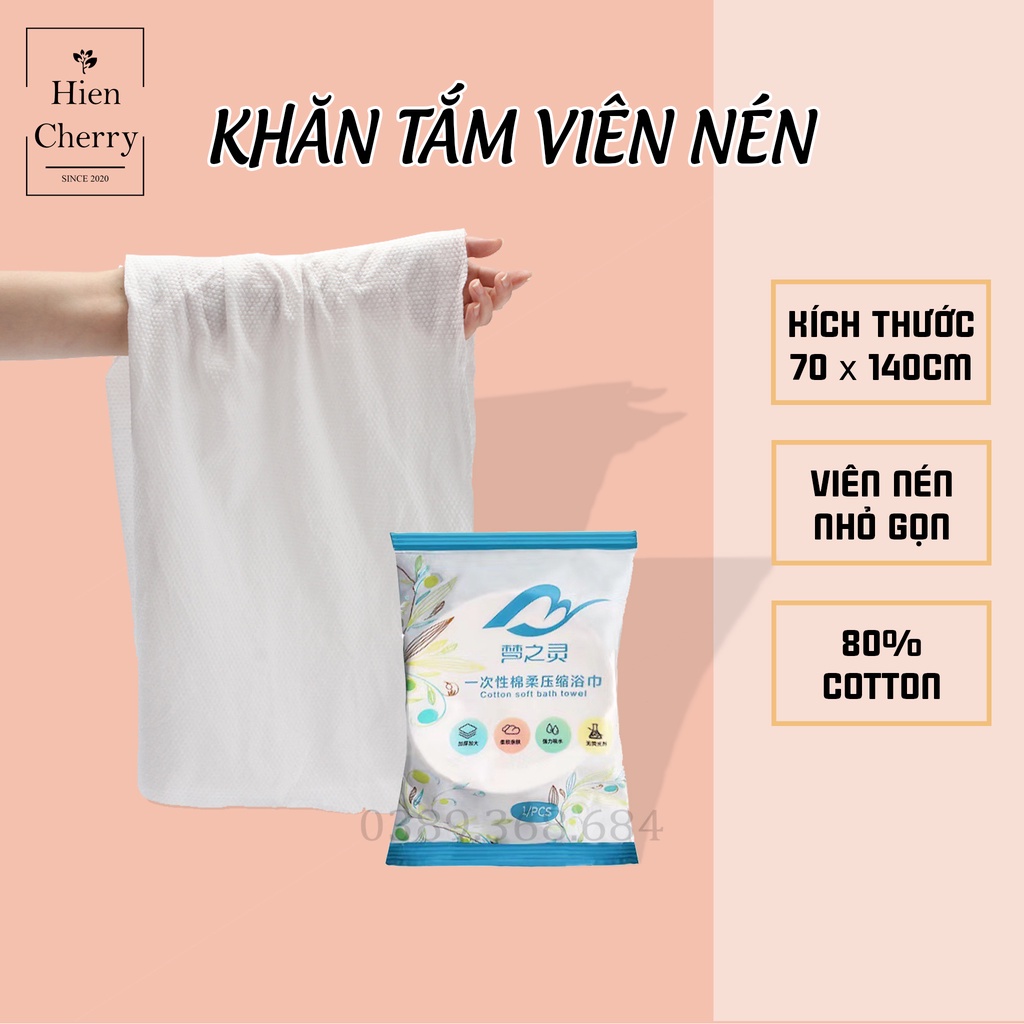 Khăn tắm viên nén dùng 1 lần nhỏ gọn, tiện lợi, đảm bảo vệ sinh, an toàn, kích thước 70 x 140cm