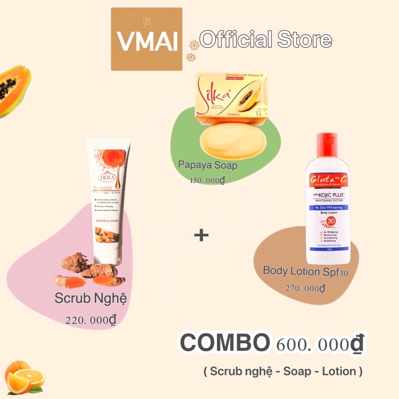 Combo Dưỡng Trắng (Lotion Scrub Nghệ Papaya Soap)