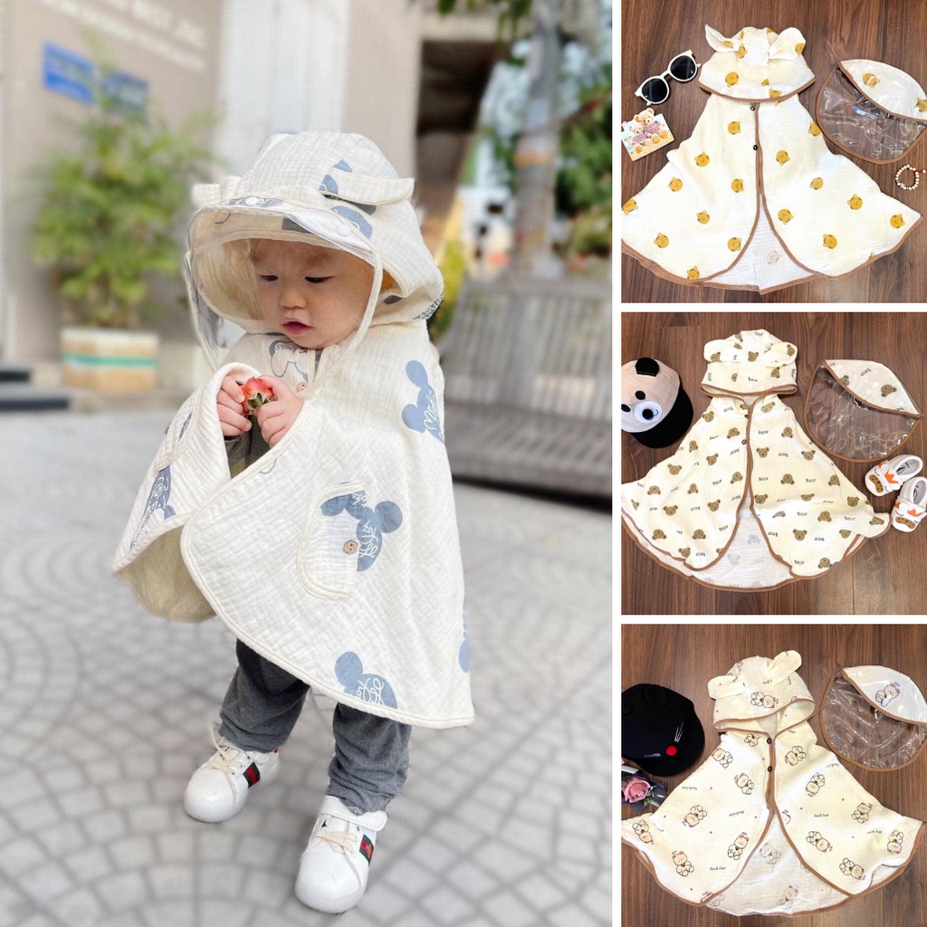 Áó choàng chống nắng cho bé xô muslintree Hàn kèm kính chống giọt bắn cao câp cho bé trai/ bé gái linnakids mã 01