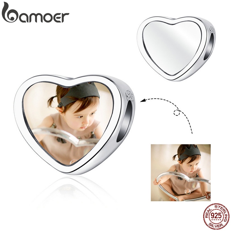 Khuyên tai Bamoer bằng bạc 925 hình trái tim tùy chỉnh được phong cách quyến rũ