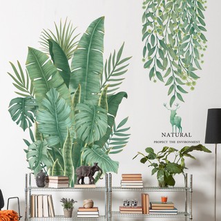 Decal dán tường bụi cây lá xanh và khóm lá rủ xuống, tranh dán tường trang trí phòng ốc tươi mát giúp không gian đẹp hơn