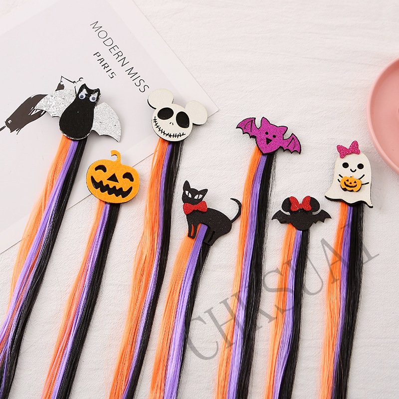 Kẹp Tóc Giả Nhiều Màu Sắc Hóa Trang Halloween Cho Bé Gái