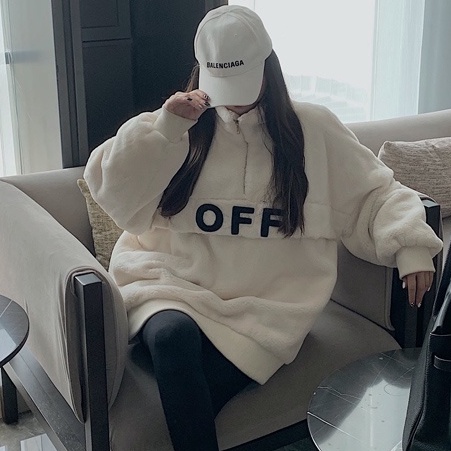 Happy-store ❤️ Áo Sweater dây kéo nửa Cổ Cao ❤️ Áo Sweater Zip Nữ Cổ Cao Dáng Thụng Chữ Thêu OFF