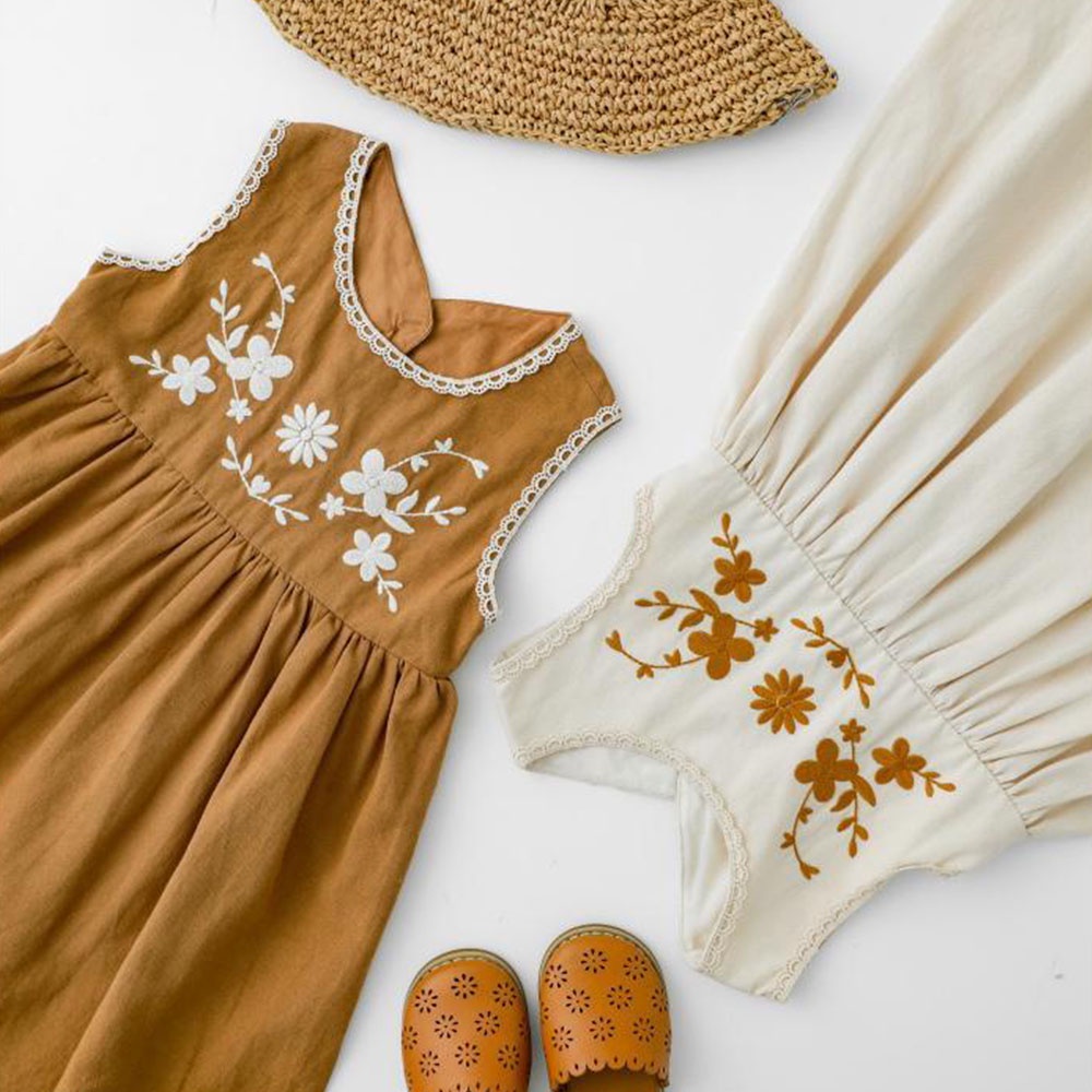 Đầm sát nách BEAR LEADER AX2288 vải cotton thêu hình gấu phong cách mùa hè thời trang cho bé gái