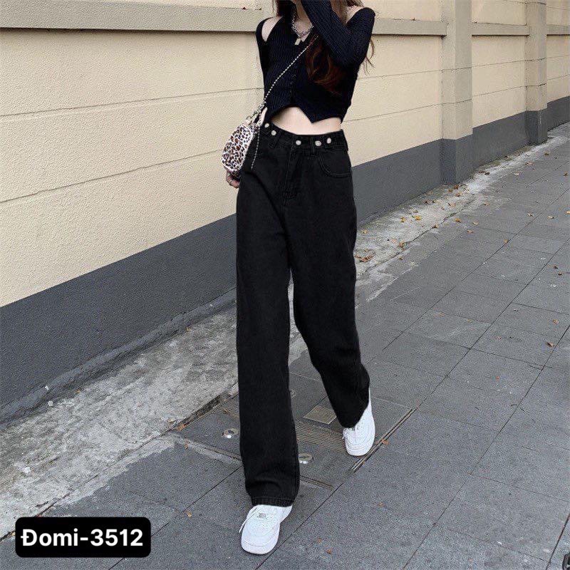 Quần suông ống rộng, quần baggy jean nữ Lê Huy Fashion màu xanh nhạt cạp điều chỉnh nút gài eo Ulzzang MS 3392