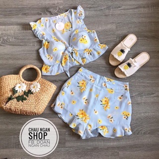 Set áo cột dây quần nhún bèo