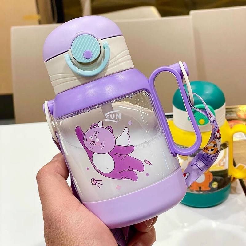 Bình nước có dây đeo và ống hút cho bé yêu dung tích 500ml