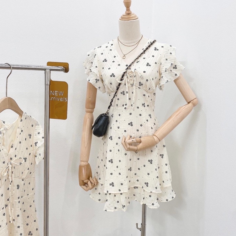 Váy Hoa Nhí Tay Cánh Tiên, Đầm Xoè Hoa Nhí Đũi Mát