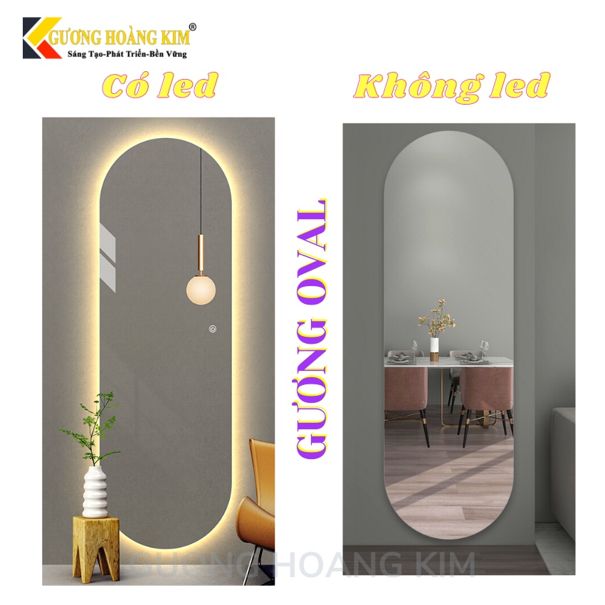 gương soi toàn thân treo tường, gương toàn thân có đèn led cảm ứng hình oval kích thước 40x120cm guonghoangkim HK1010