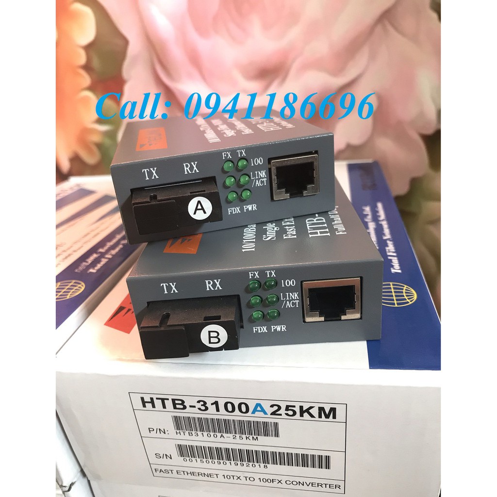 {gồm 2 chiếc} Bộ converter quang điện loại 1 sợi mã HTB3100 A/B chuẩn 10/100