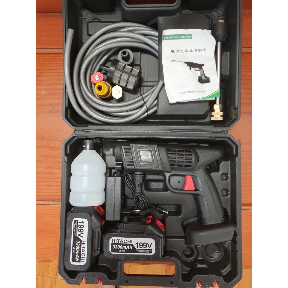 Máy xịt rửa xe không dây, dùng pin khủng 199V, mẫu mới 2021