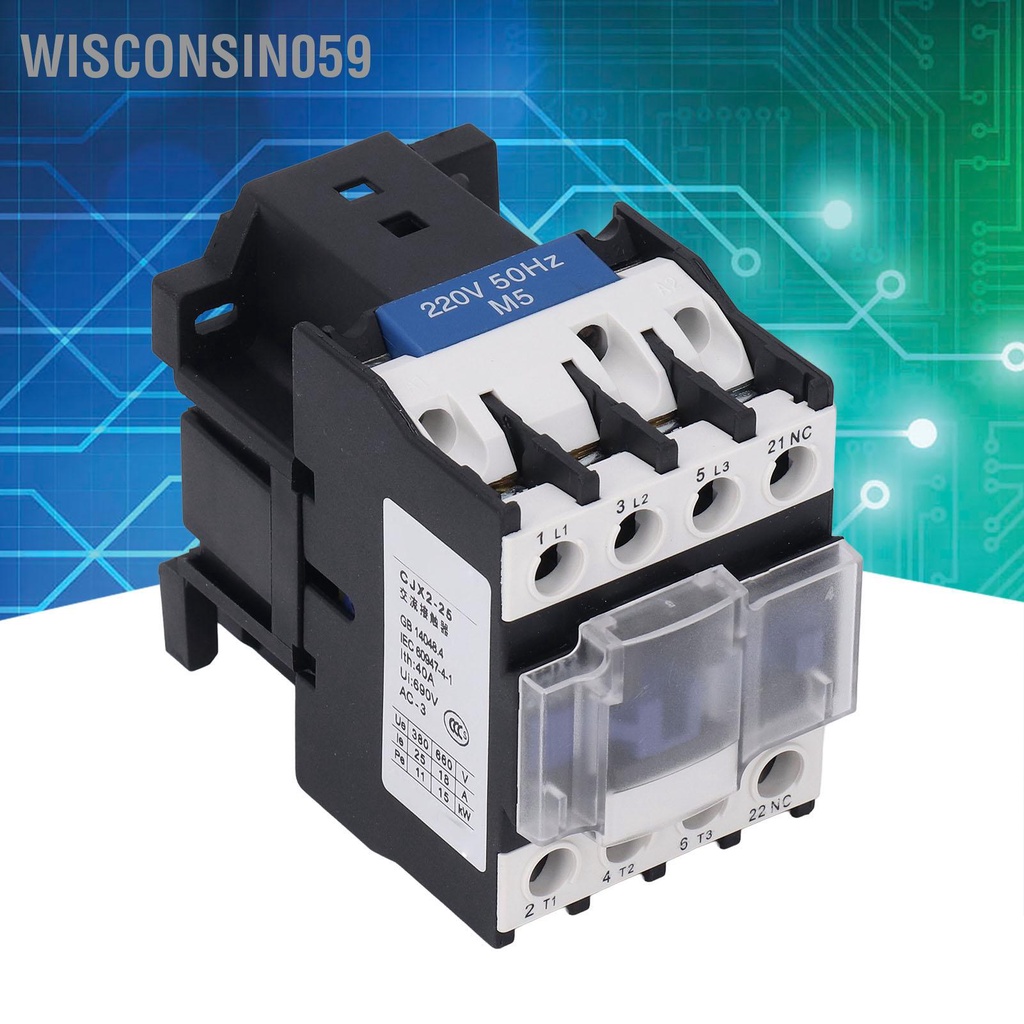 Wisconsin059 AC Contactor Silver Tiếp điểm 3P Bộ điều khiển công tắc tải mạch chuyển 220V 25A để cung cấp điện