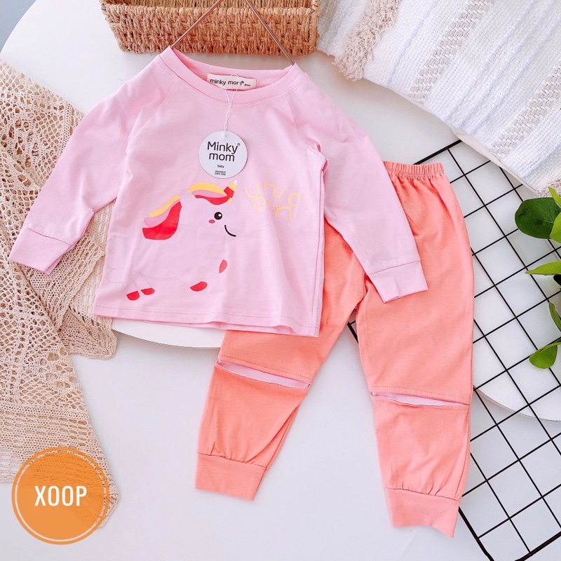 BỘ DÀI TAY MINKY MOM 100% COTTON NÉ QUẦN IN HOẠ TIẾT HƯƠU VÀNG