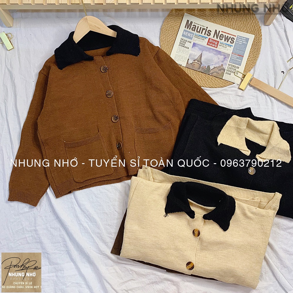 Áo len cardigan polo cổ pha dáng xuông ulzzang croptop chất mịn hàng Quảng Châu Nhung Nhớ A1701N