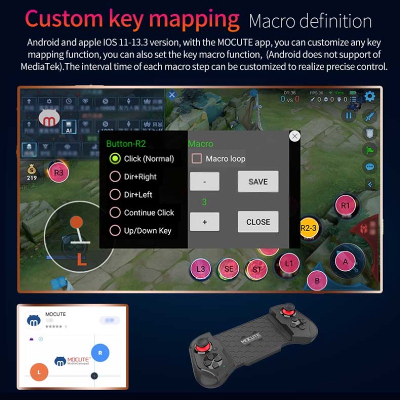 Tay cầm chơi game PUBG MOCUTE 060 bluetooth dành cho điện thoại iOS Android