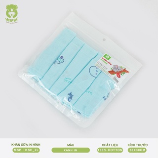 Sét 5 Chiếc Khăn Sữa In Hình 2 Lớp CAO CẤP MIPBI (màu mới) Mềm Mịn An Toàn Cho Bé - 100%Cotton - Kích Thước 30*30cm
