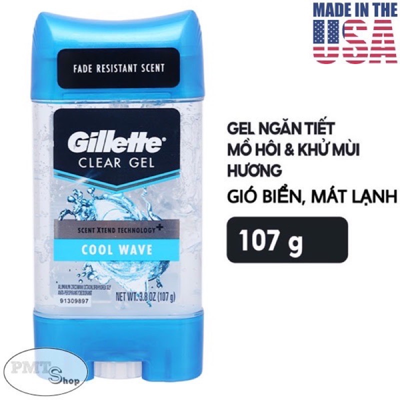 [USA] Lăn khử mùi nam dạng Gel Gillette Cool Wave 107g ngăn mồ hôi suốt 24h - Mỹ