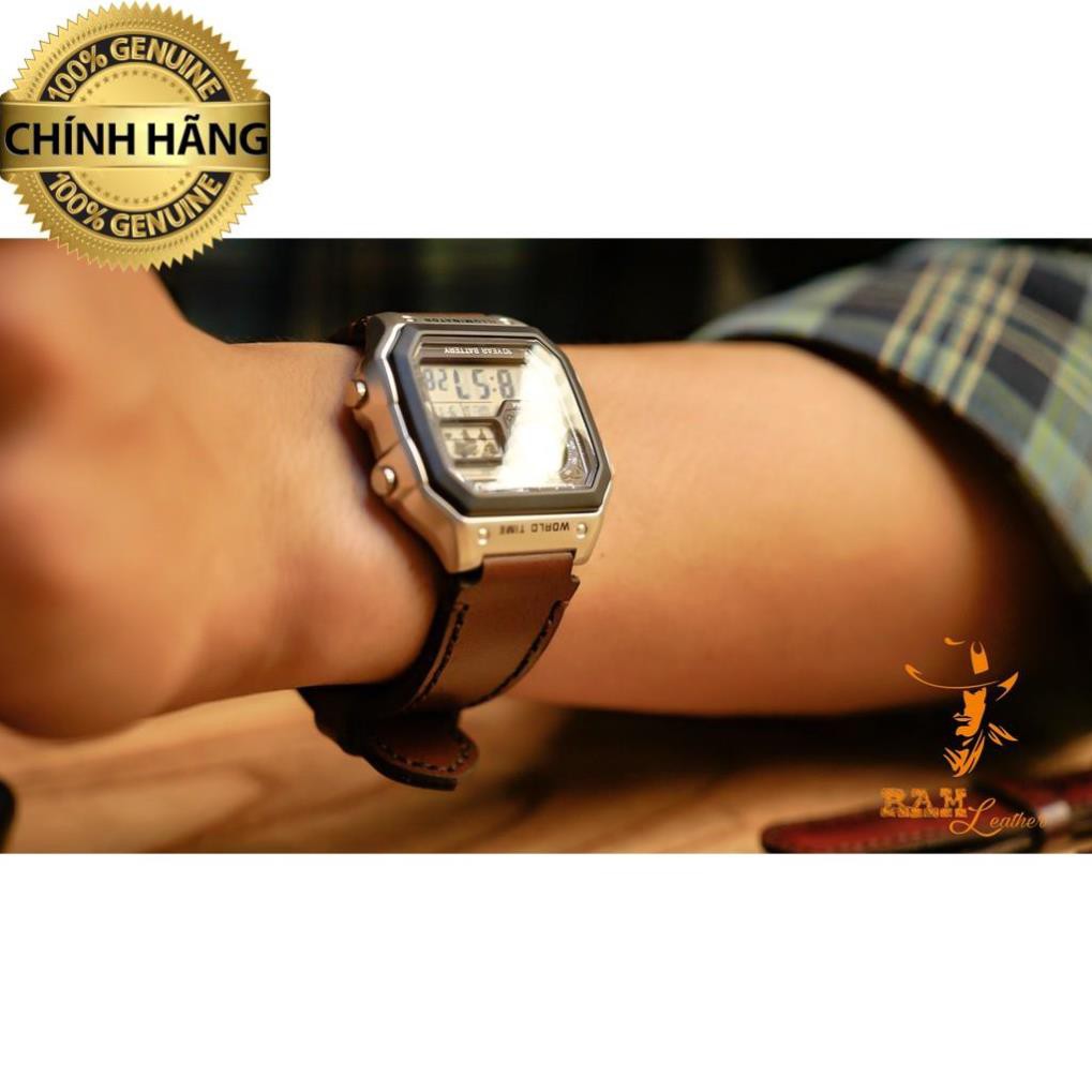 Dây đồng hồ da bò cho Casio AE1200 WHD và Seiko 5 37mm (Tặng Khóa + Cây thay dây + 2 chốt) - Da bò nâu đỏ cực chất .