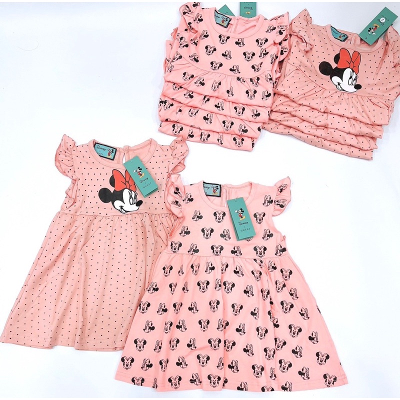 Set 2 Váy mickey thun cộc tay mùa hè cho bé gái siêu xinh, chất vải mềm mịn mặc rất thích cotton 4C co giãn xinh xắn