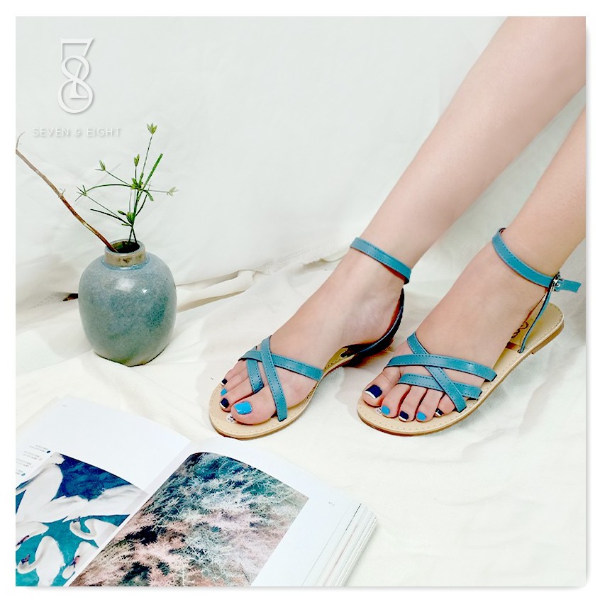 Giày Sandal Nữ Xỏ Ngón Đế Xẹp Hai Dây Phối Chéo Quai Hậu Seven & Eight - SX0005