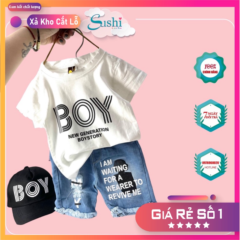 Set bé trai cao cấp⚡️Free Ship⚡️- áo thun co giãn 4 chiều + quần jean mềm cho bé trai mặc cực ngầu. Cam kết đẹp