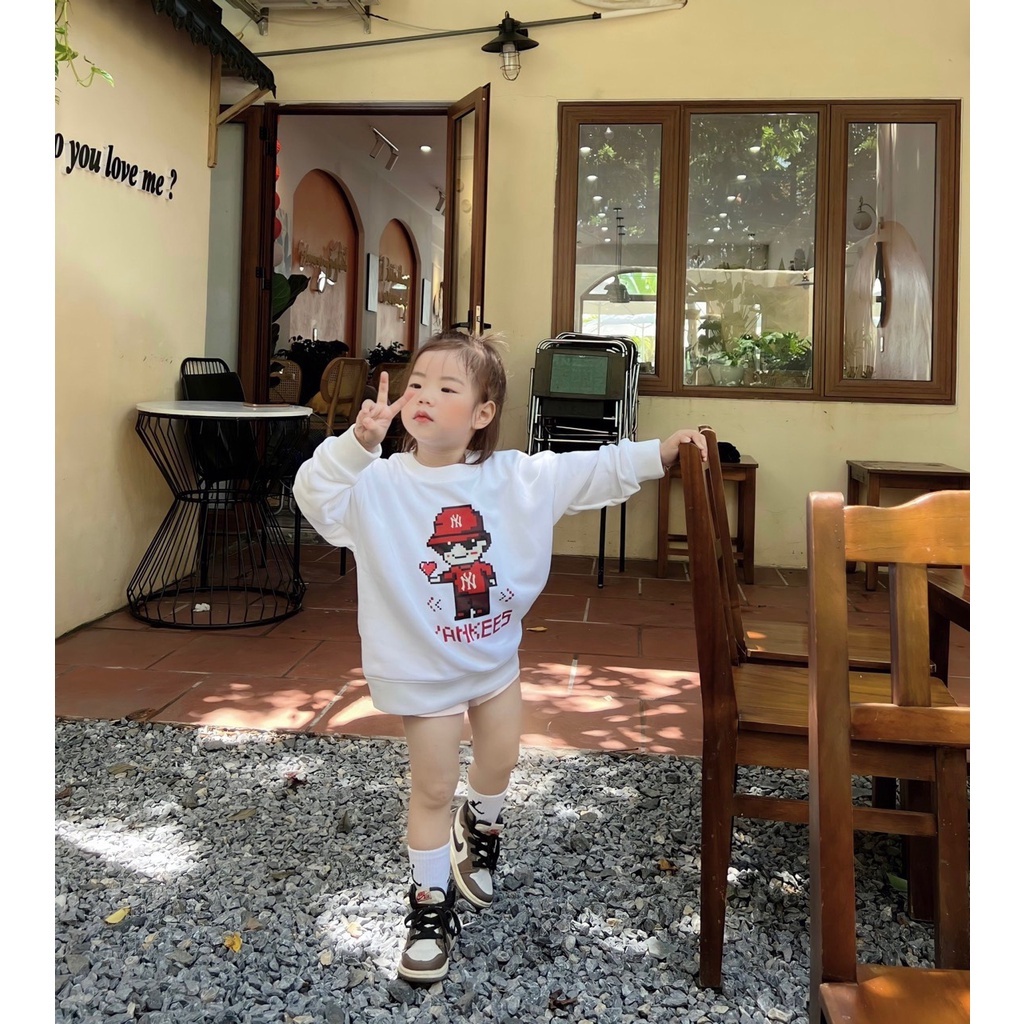 Áo sweater Mario logo thêu cho bé , áo nỉ cổ tròn unisex trẻ em , TP KIDs