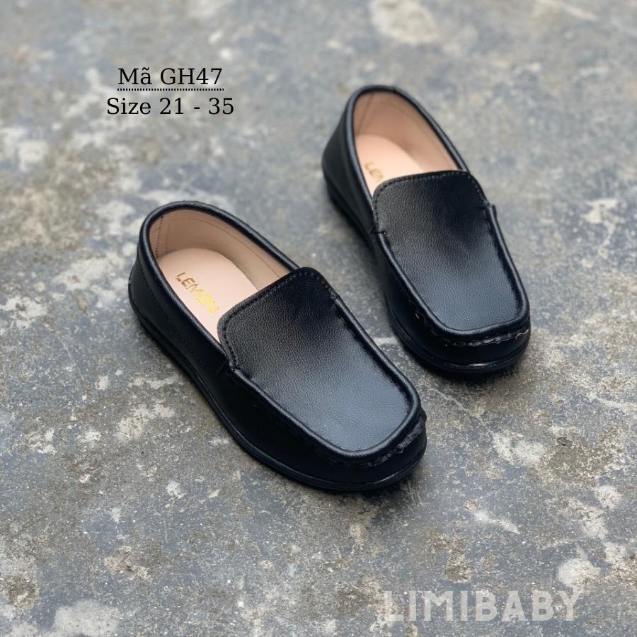 Giày lười moca màu đen cho bé trai 1 đến 8 tuổi kiểu dáng trẻ trung hiện đại cho bé mặc vest đi học đi chơi GH47