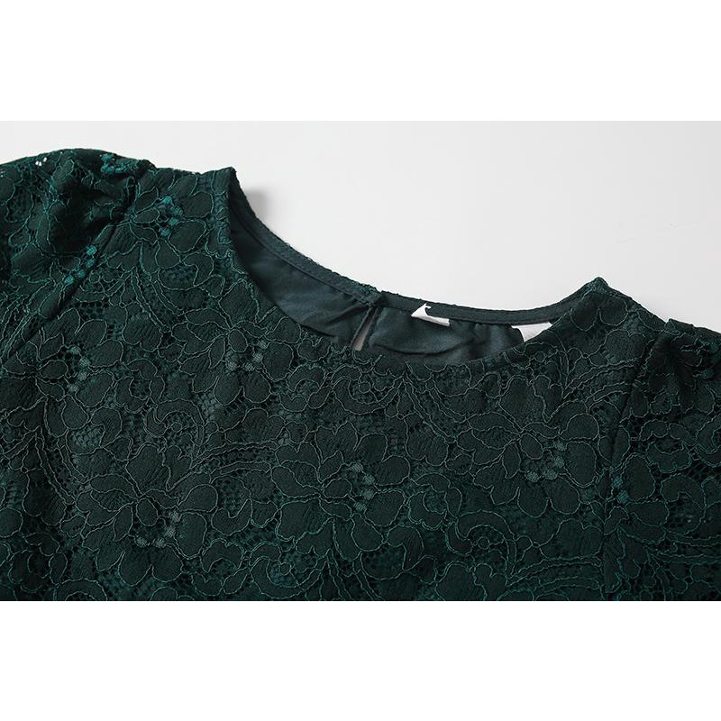 Váy ren tay bồng xanh rêu H&M