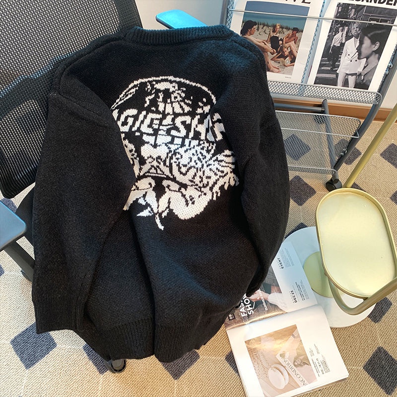 Áo sweater Dáng Rộng Thêu Chữ Hai Mặt Phong Cách Hàn Quốc