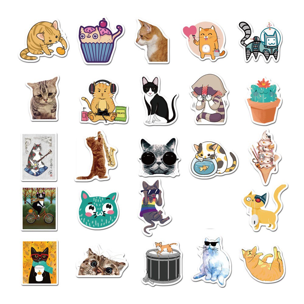 H98 - Sticker Mèo Sinh Động - PVC/ Hình dán Chống nước Mũ bảo hiểm Vali Laptop Điện thoại